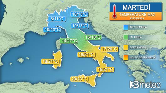 Temperature massime attese martedì 26 marzo