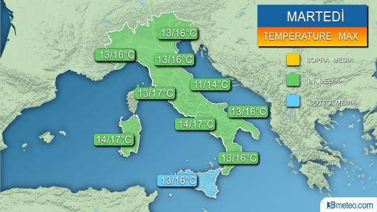 Temperature massime attese martedì