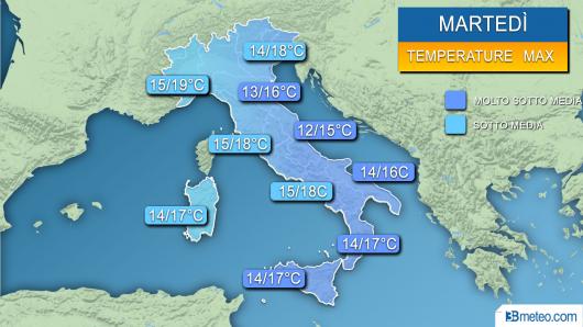 Temperature massime attese martedì