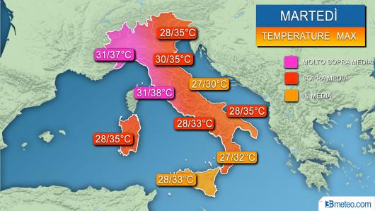  temperature massime attese martedì