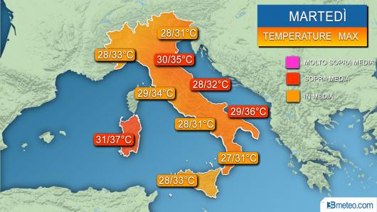 Temperature massime attese martedì