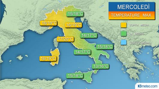 Temperature massime attese mercoledì