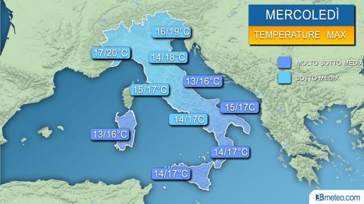 Temperature massime attese mercoledì