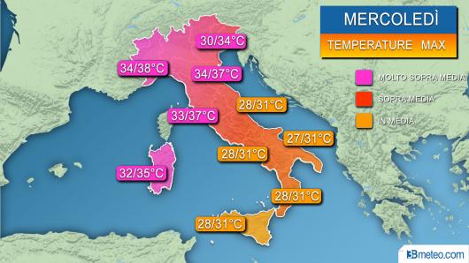 Temperature massime attese mercoledì