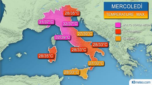  temperature massime attese mercoledì