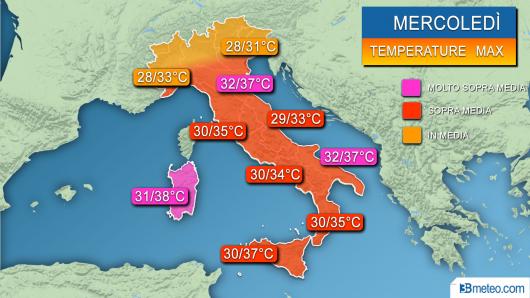 Temperature massime attese mercoledì