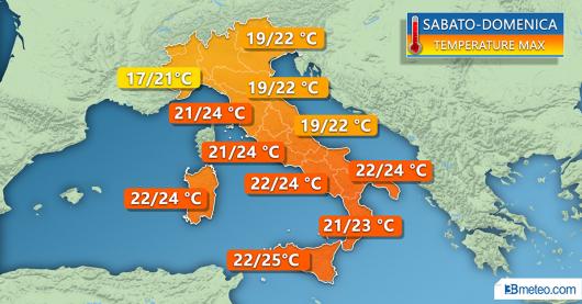 Temperature massime attese per il weekend