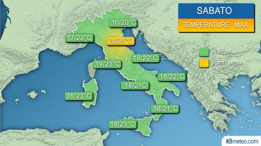 Temperature massime attese sabato