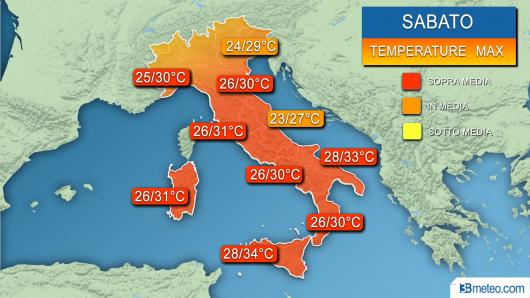 Temperature massime attese sabato