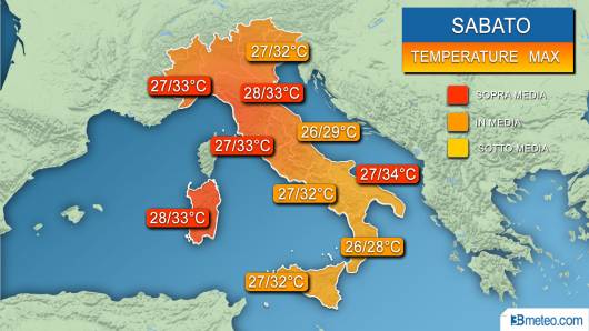 Temperature massime attese sabato