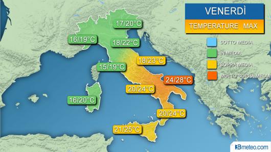 temperature massime attese venerdì