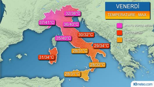 Temperature massime attese venerdì