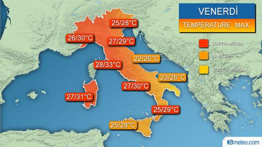 Temperature massime attese venerdì