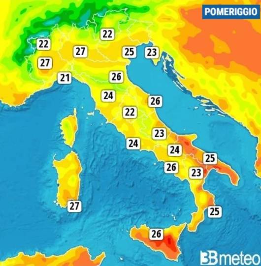 Temperature massime di domenica