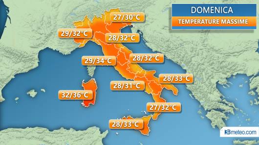 Temperature massime di domenica