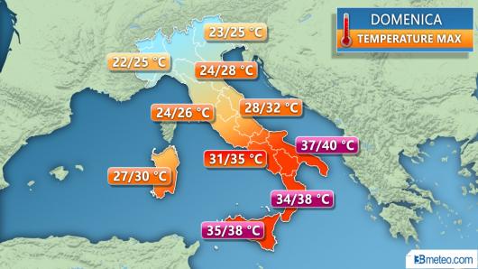 Temperature massime di domenica