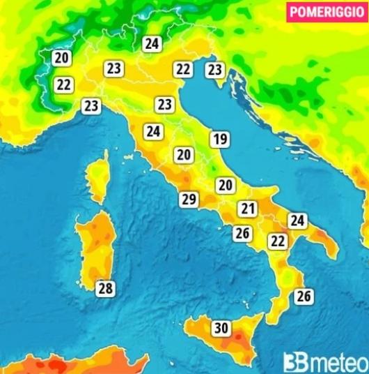 Temperature massime di domenica