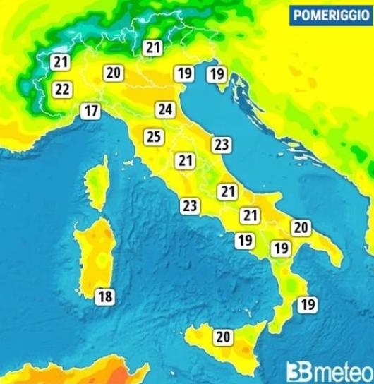 Temperature massime di domenica
