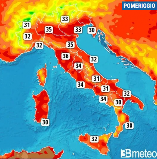 Temperature massime di domenica