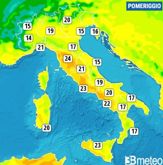 Temperature massime di domenica