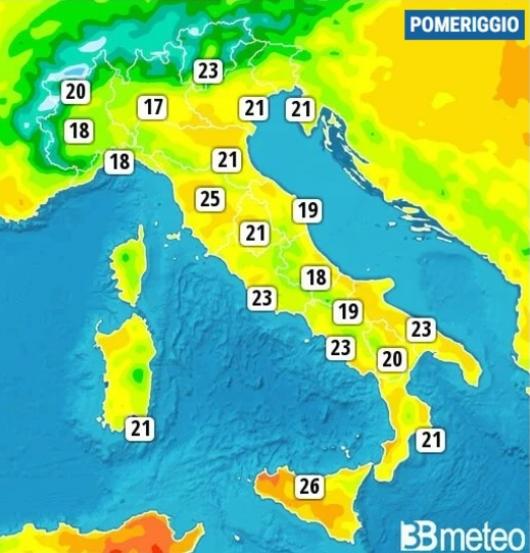 Temperature massime di giovedì