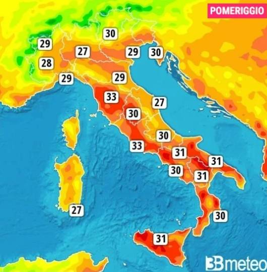 Temperature massime di giovedì