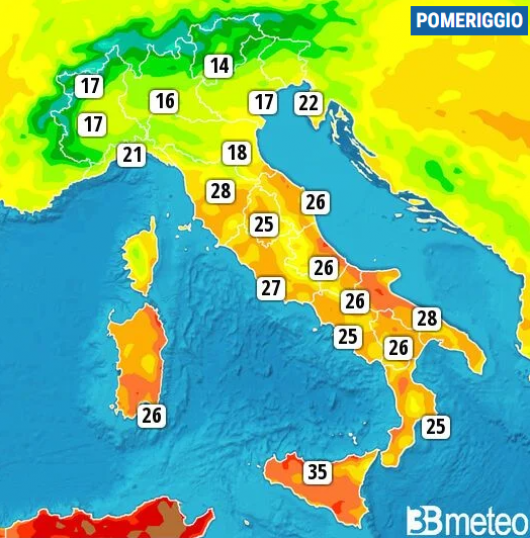 Temperature massime di giovedì