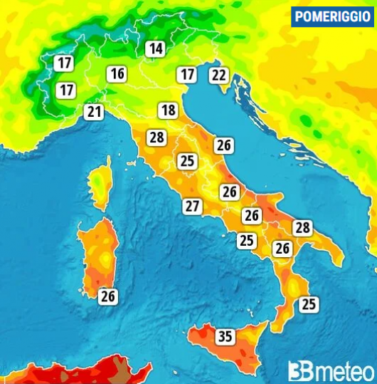 Temperature massime di giovedì