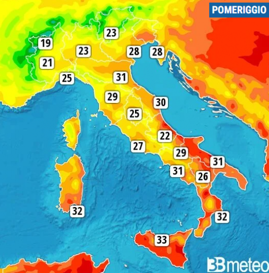 Temperature massime di giovedì