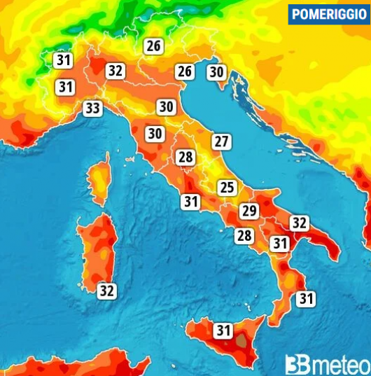 Temperature massime di giovedì