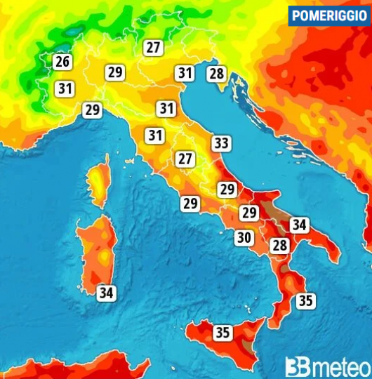 Temperature massime di giovedì