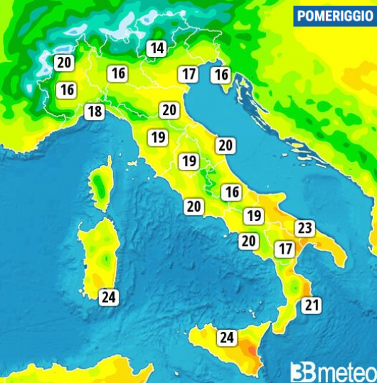 Temperature massime di giovedì