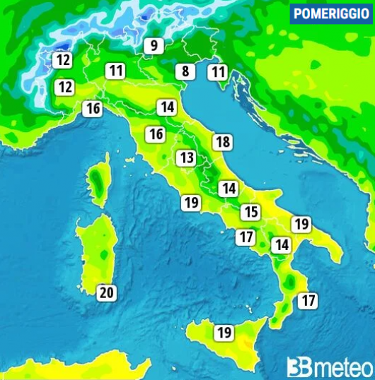 Temperature massime di giovedì 4 gennaio