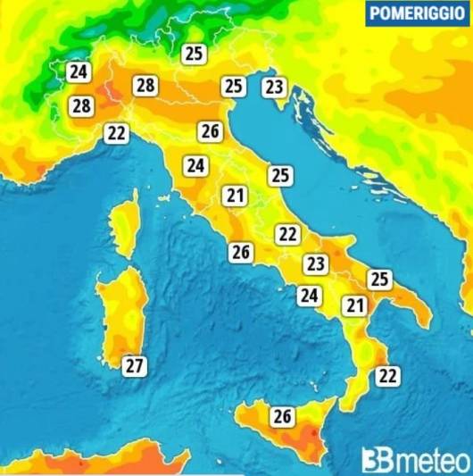 Temperature massime di lunedì