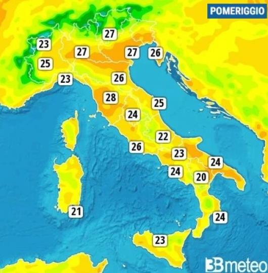 Temperature massime di lunedì