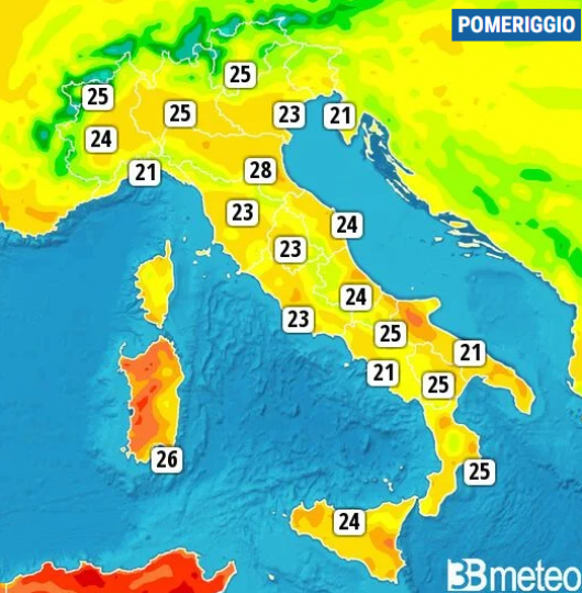Temperature massime di lunedì