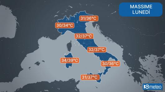 Temperature massime di lunedì