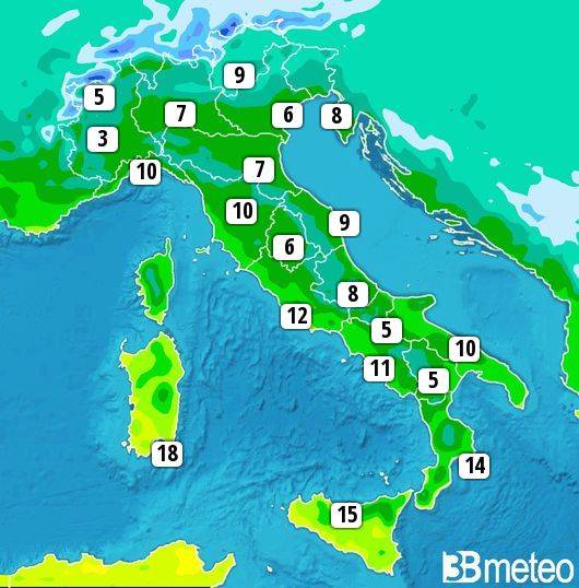 Temperature massime di martedì