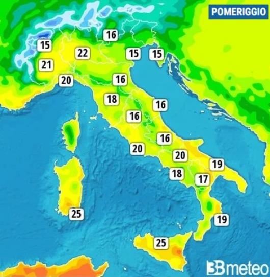Temperature massime di martedì
