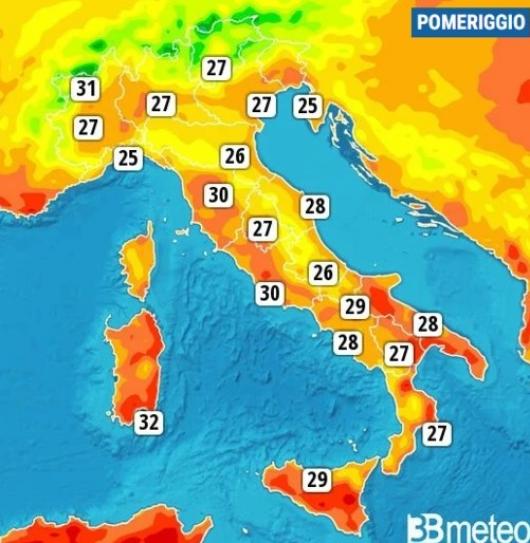 Temperature massime di martedì