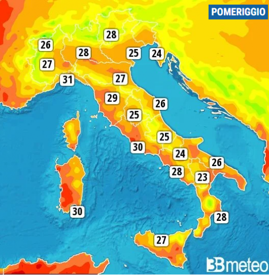 Temperature massime di martedì