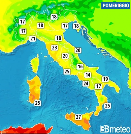 Temperature massime di martedì