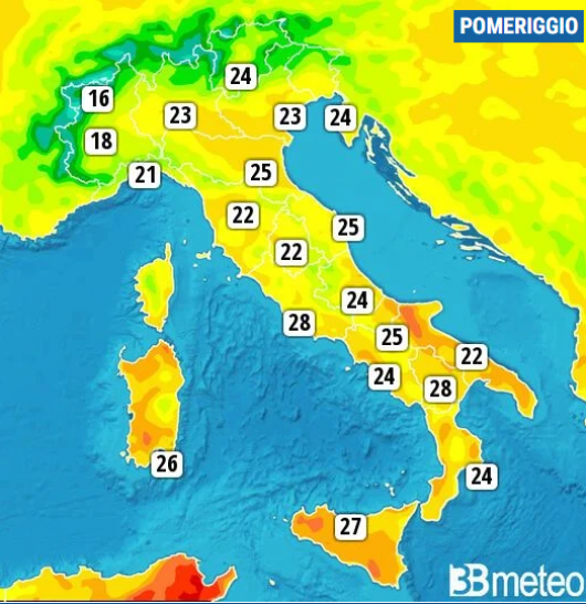 Temperature massime di martedì