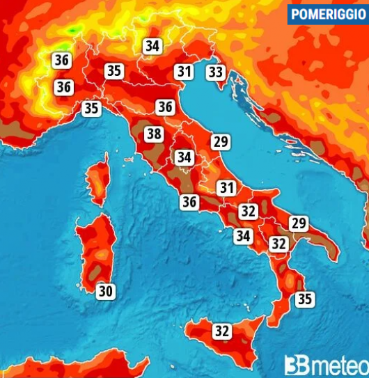 Temperature massime di martedì