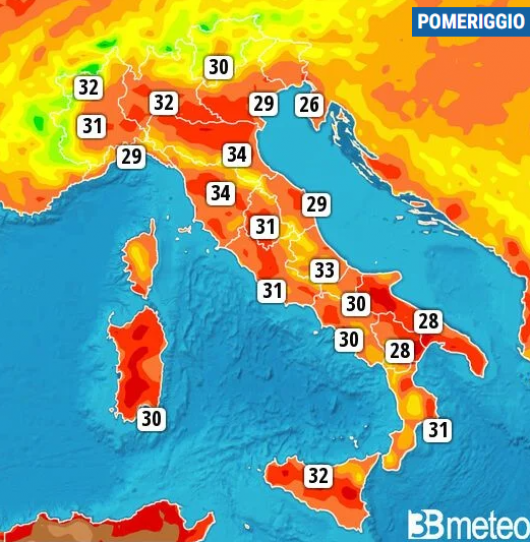 Temperature massime di martedì