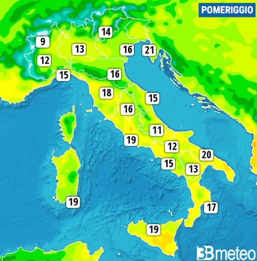 Temperature massime di martedì