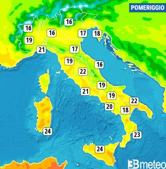 Temperature massime di martedì