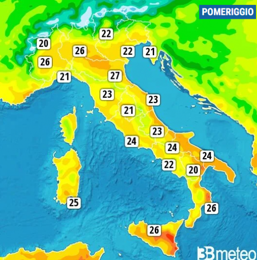 Temperature massime di martedì