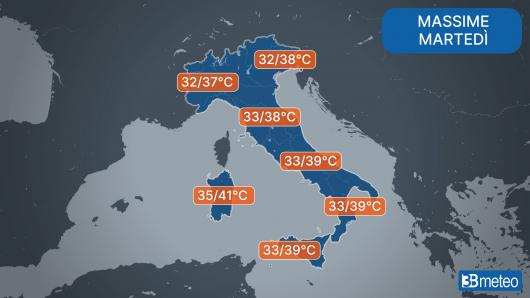 Temperature massime di martedì