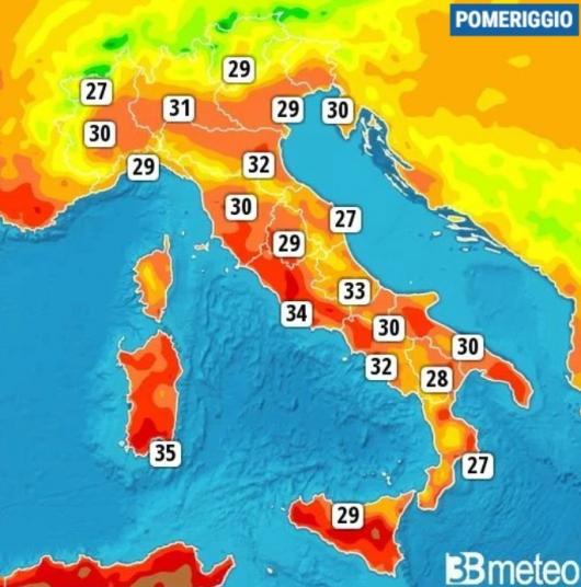 Temperature massime di mercoledì